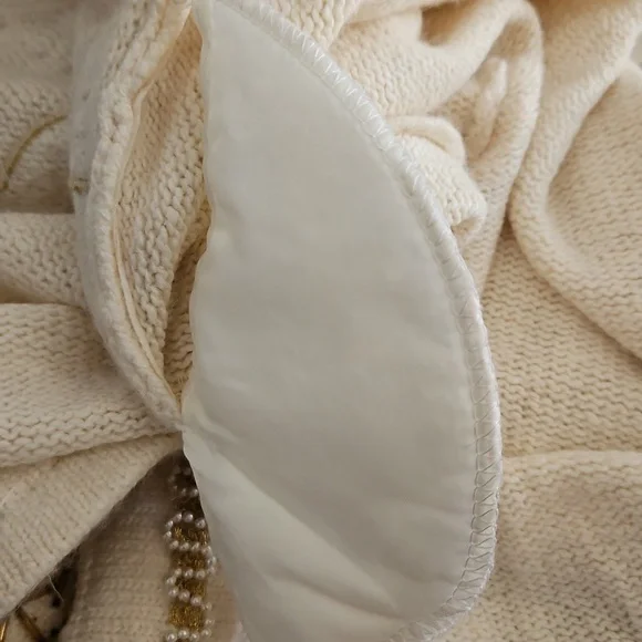 Pierre Cardin Cream Red Embellished Cardigan Sweater Size Large Vintage - Picture 13 of 13